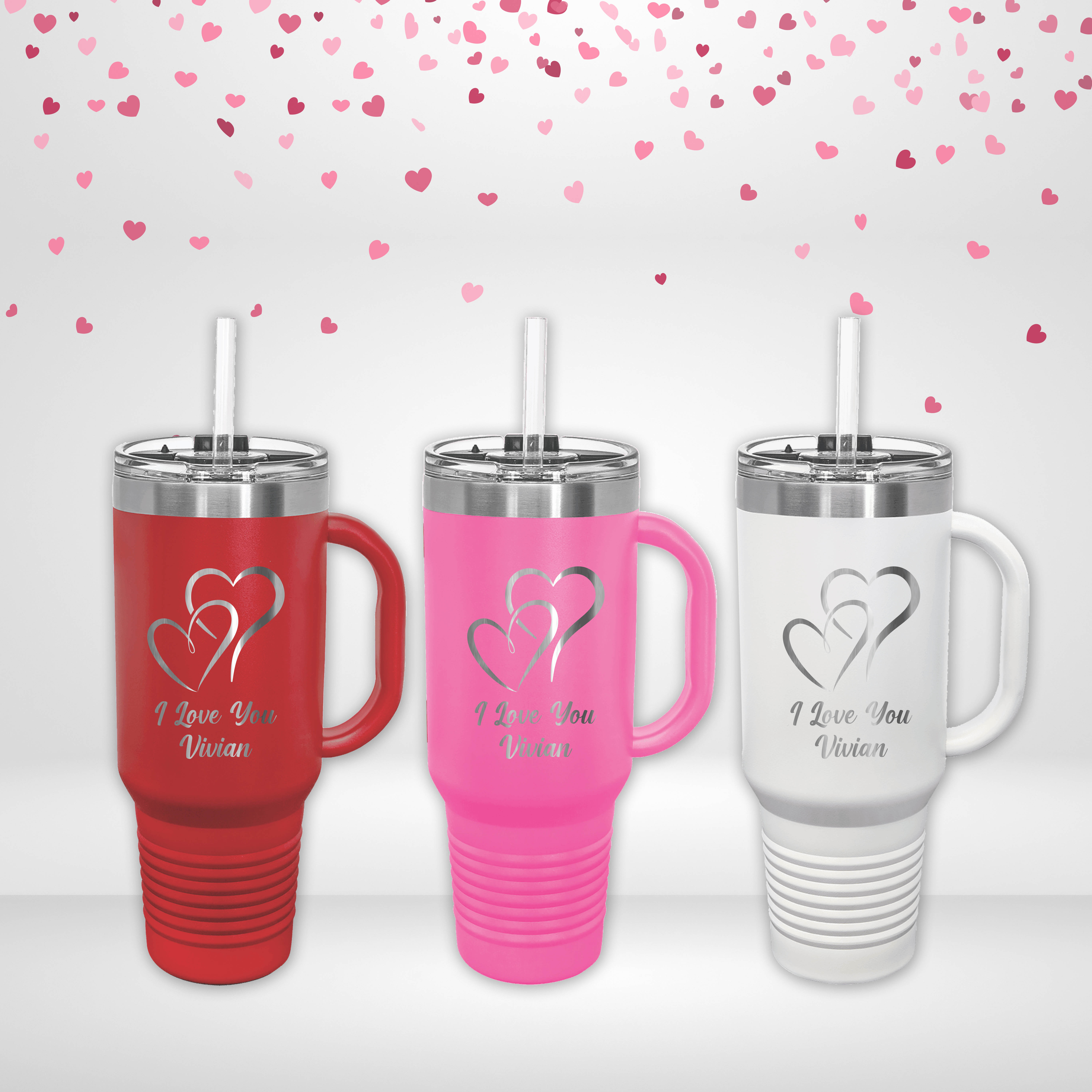 (NEW!) Valentine's 40 oz. Tumbler with Handle and Straw (RED, PINK or WHITE)